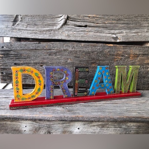 Boho bedroom decor DREAM word sign Bohemian hippy studio decoration shelf sitter - Picture 2 of 11